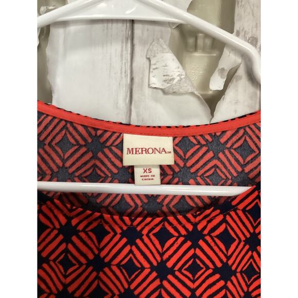 Merona Color Block Scoop Neck Midi Shift red short sleeve Dress. size - XS - Picture 2 of 3